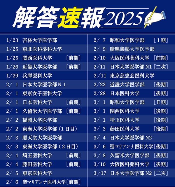 医学部入試 解答速報・過去問解答2025 - 東京の医学部予備校なら実績43年の医学部専門予備校YMS